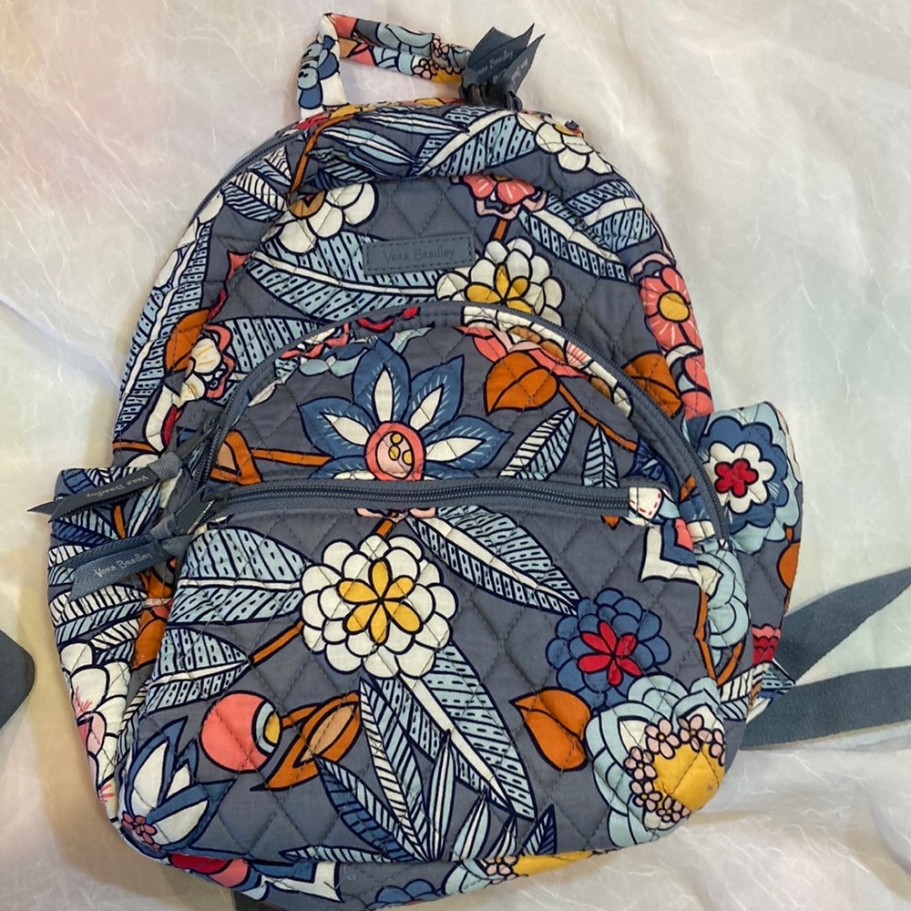 Vera Bradley Gray Quilted Backpack with Multicolor Floral Print